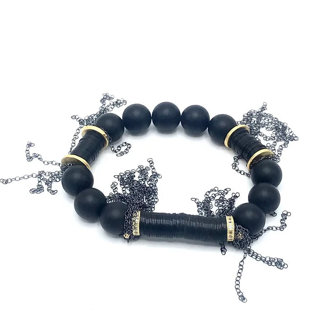 Zeppelin Bracelet- Onyx / Oxidized Sterling Chain