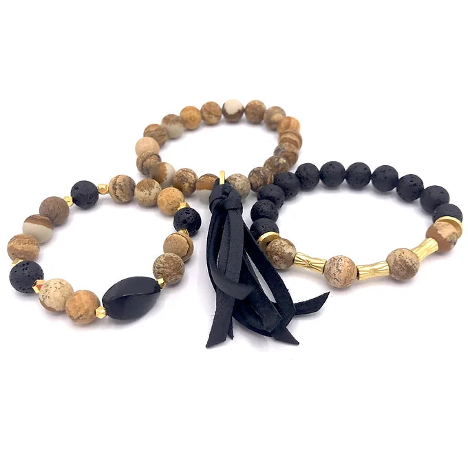 Black Lava Stone / Sand Picture Jasper Bracelets