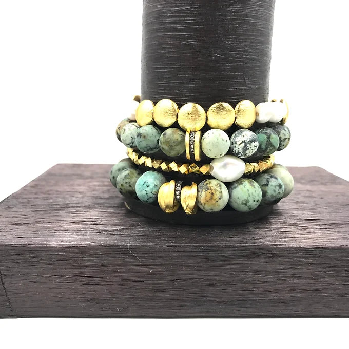 Matte African Turquoise / Pearl Bracelet Set