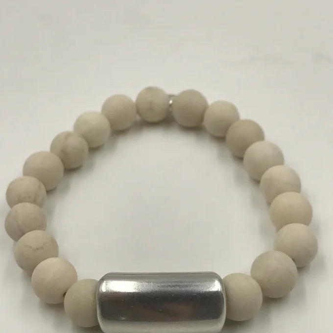 Men's Matte Riverstone Jasper Silver Bar Bracelet