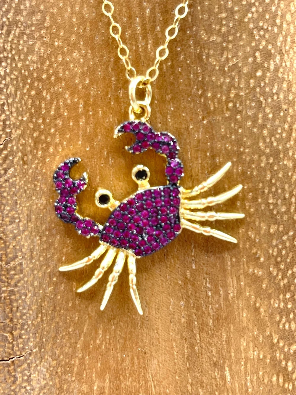 Fushia Gold-Filled crab pendant necklace