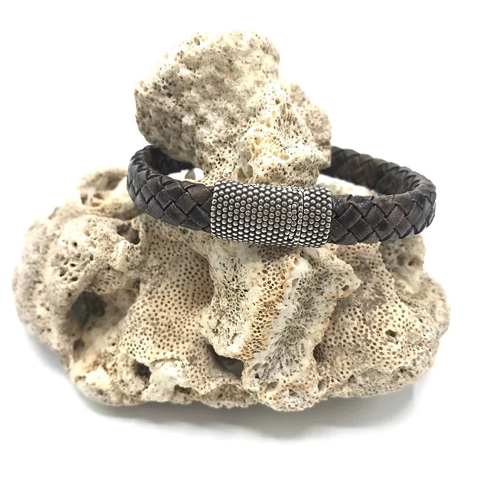 MENS woven leather Magnet clasp bracelet