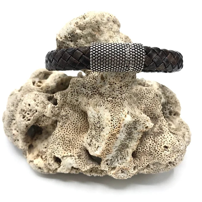 MENS woven leather Magnet clasp bracelet