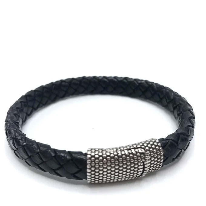 MENS woven leather Magnet clasp bracelet