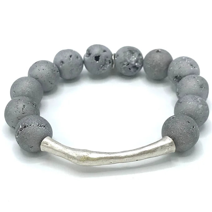 Silver Druzy GG Bar Bracelet