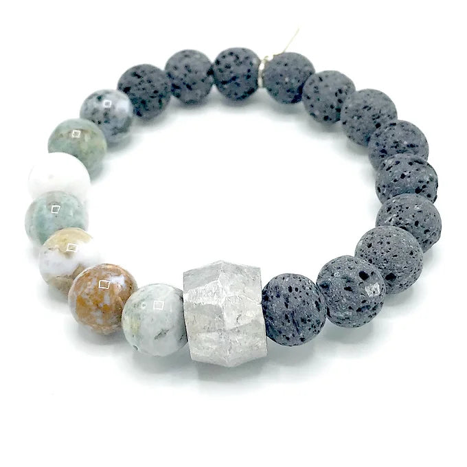 Ocean Jasper Grey Lava Stone MENS Bracelet
