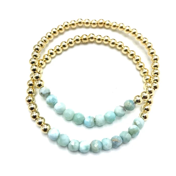 Larimar GF 4MM Beaded Bracelet
