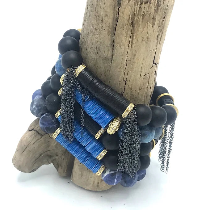 Zeppelin Bracelet- Onyx / Oxidized Sterling Chain
