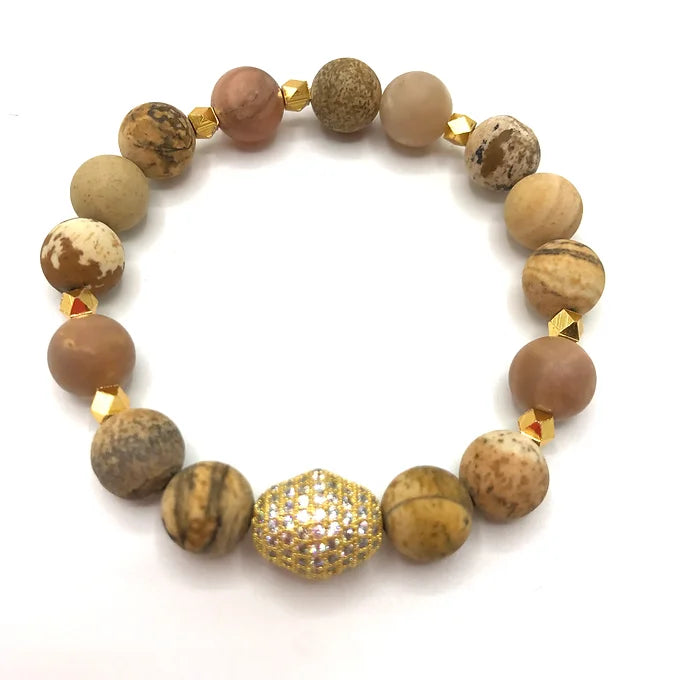 Matte Jasper and Matte Peach Moonstone Bracelet Set