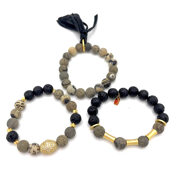 Black Sand Jasper with Black Lava Stone Bracelets