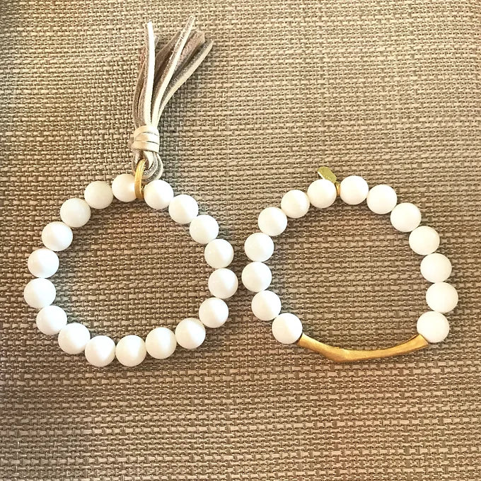 Natural Clam Shell Beaded Bracelet Pair