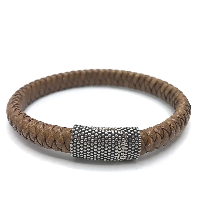 MENS woven leather Magnet clasp bracelet