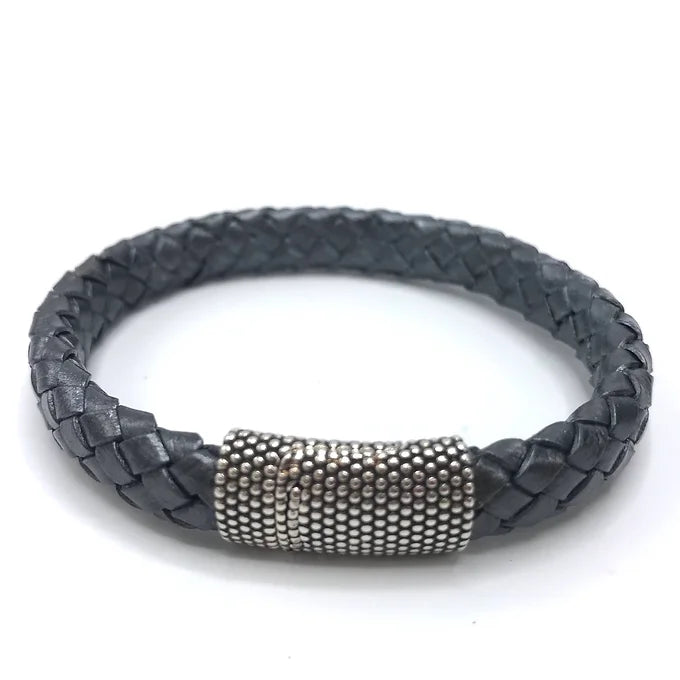 MENS woven leather Magnet clasp bracelet