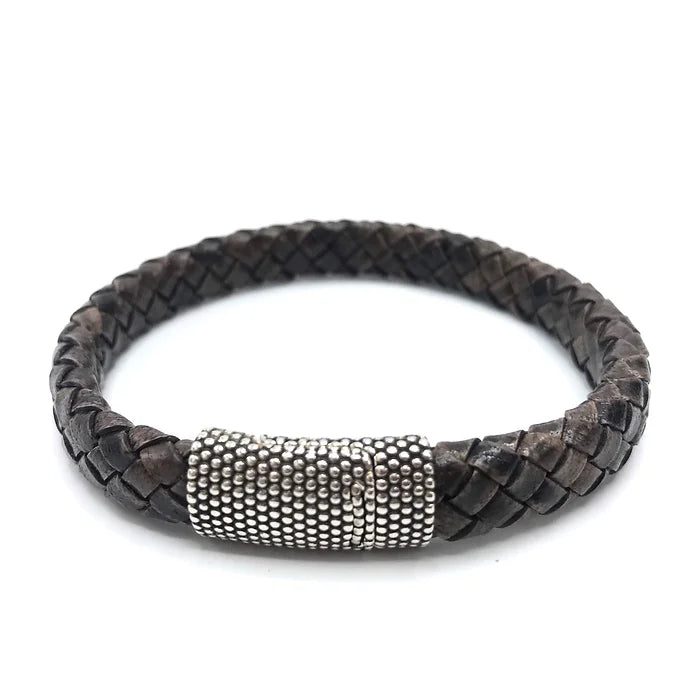 MENS woven leather Magnet clasp bracelet
