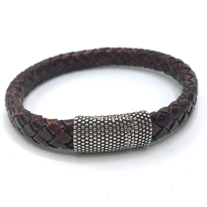 MENS woven leather Magnet clasp bracelet
