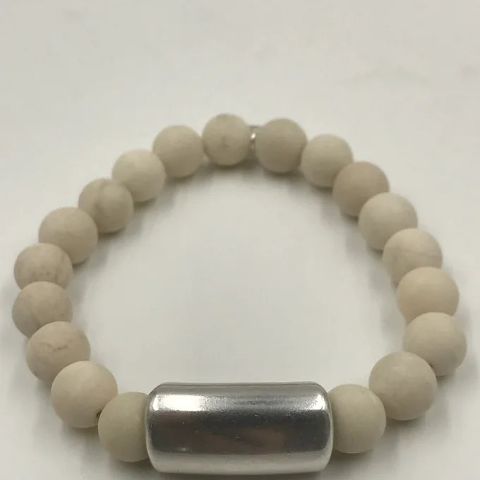 Men's Matte Riverstone Jasper Silver Bar Bracelet