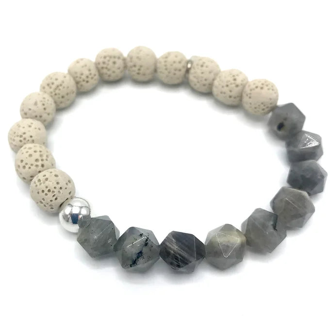 Men’s Hexagon Labradorite/ Natural Lava Stone / Sterling Silver