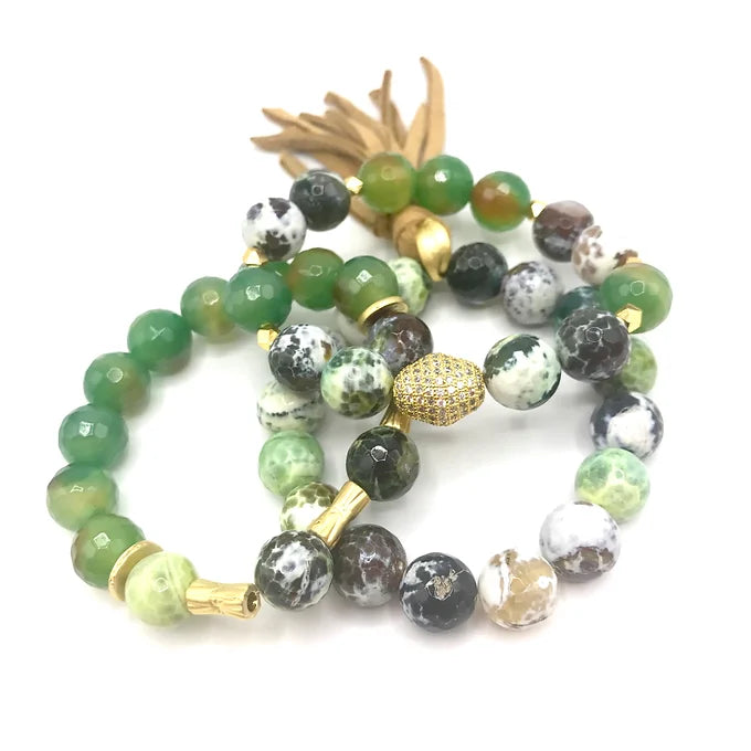 Emerald Fire Agate Bracelet Set