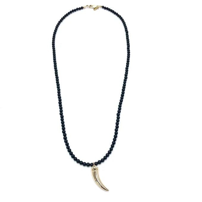 Black onyx necklace with Italian Bronze Horn