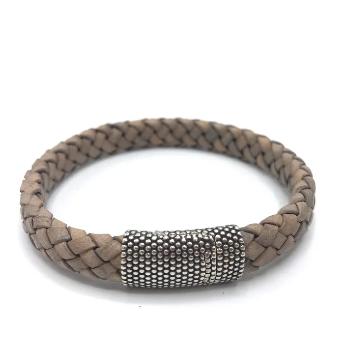 MENS woven leather Magnet clasp bracelet