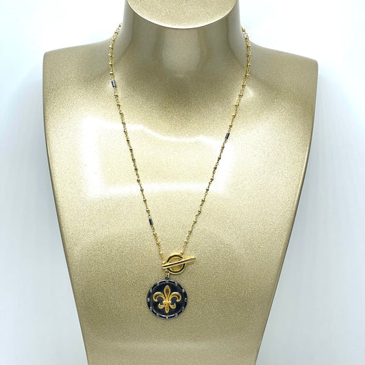 Fleur De Lis Coin Pendant Necklace