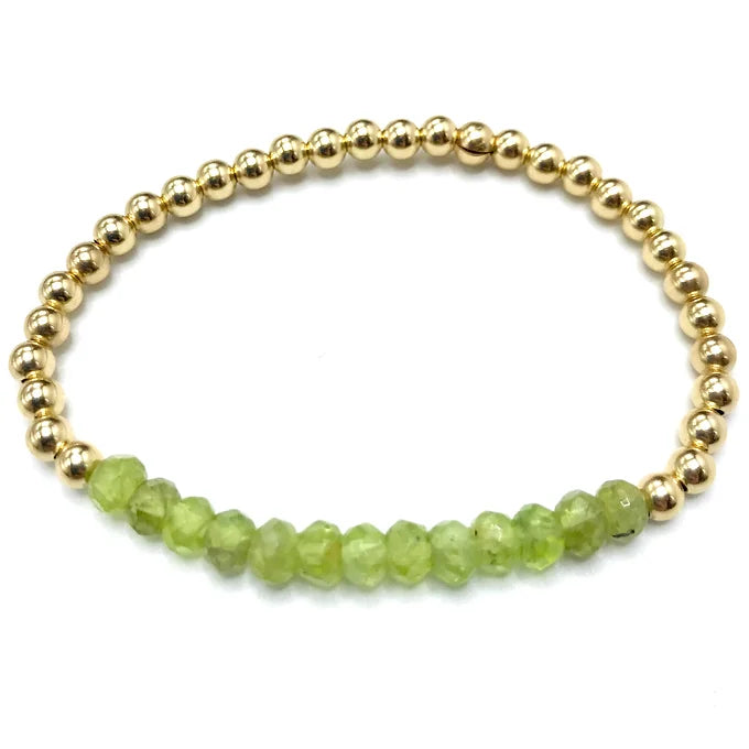 Peridot 4mm Gemstone GF Beaded Bracelet