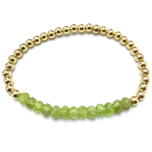 Peridot 4mm Gemstone GF Beaded Bracelet