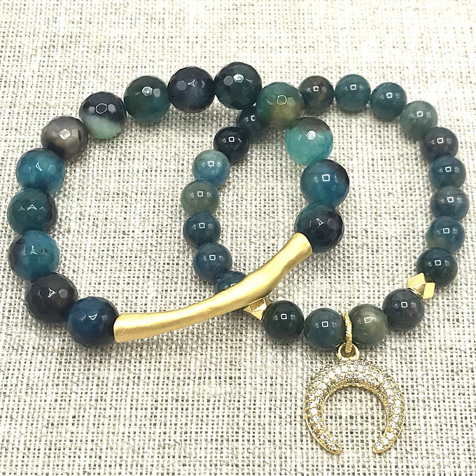 Gold Gucci Inspired bar Agate / Apatite Bead bracelet Set