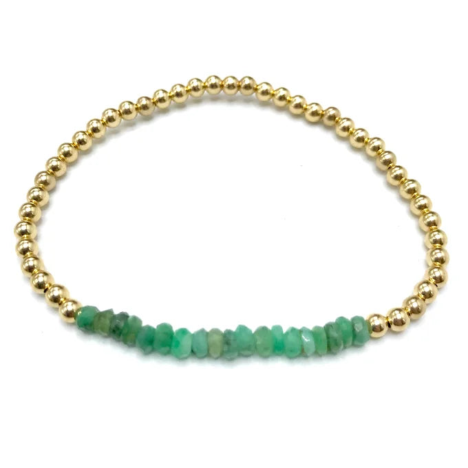 Emerald 3mm Gemstone GF Beaded Bracelet