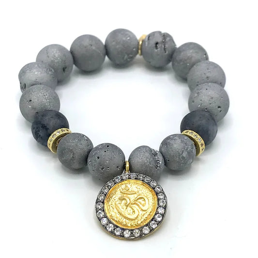 Silver Druzy Ohm Bracelet