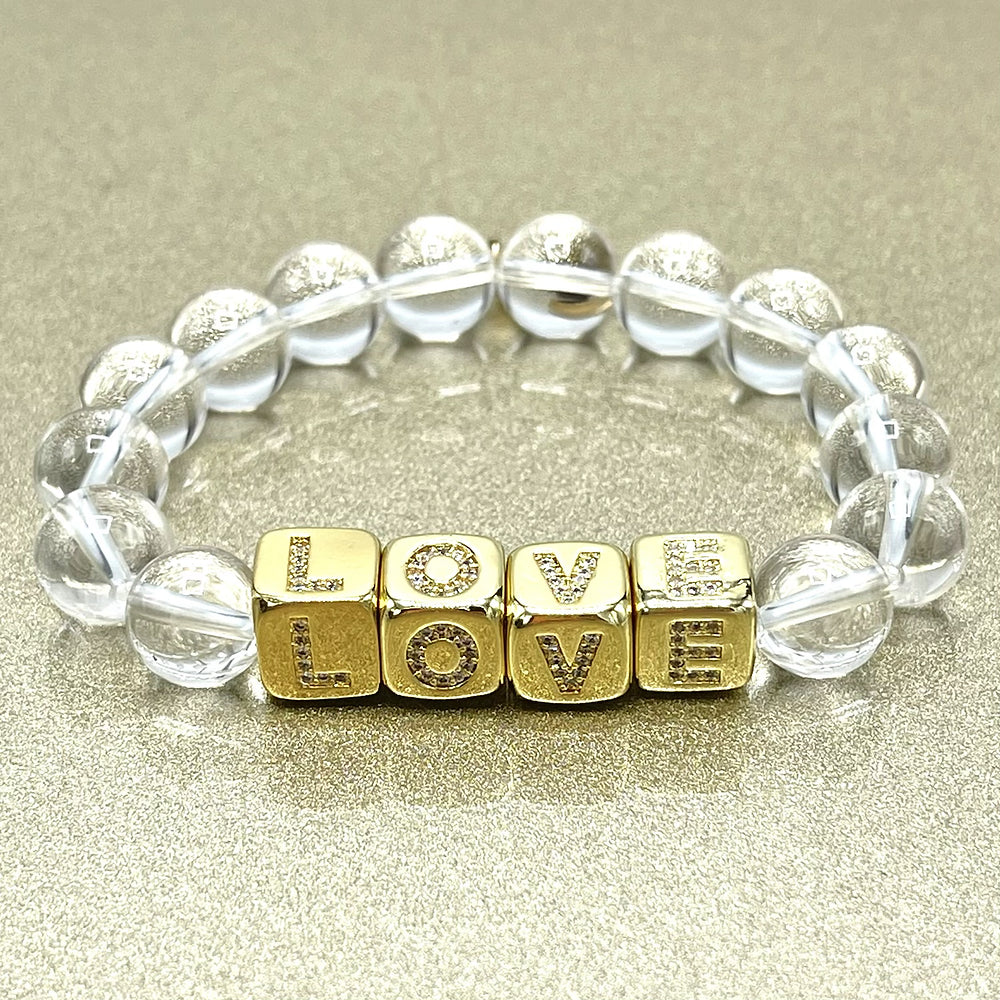 LOVE Bracelet - Crystal quartz beads