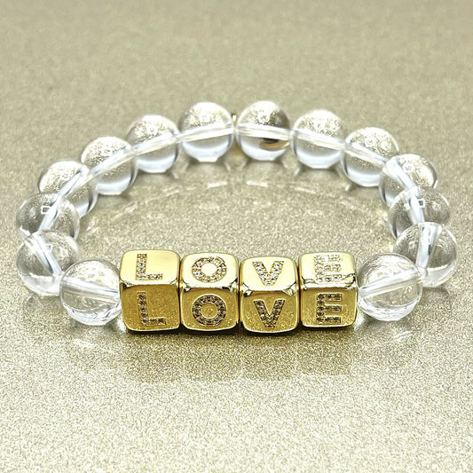 LOVE Bracelet - Crystal quartz beads