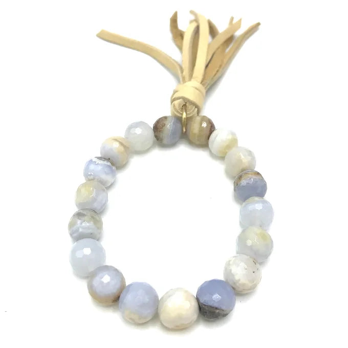 Gold Gucci Inspired Bar Bracelet - Natural Blue Lace Agate