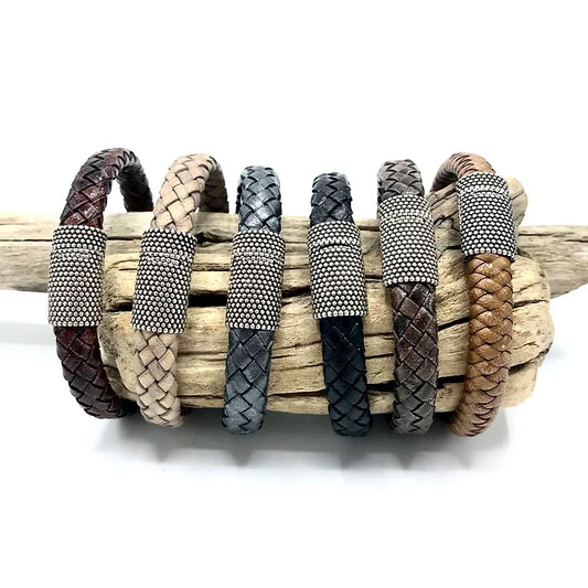 MENS woven leather Magnet clasp bracelet