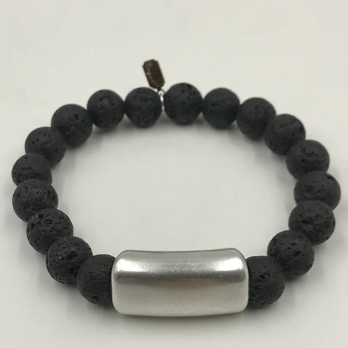Men's Black Lava Stone Bar Bracelet