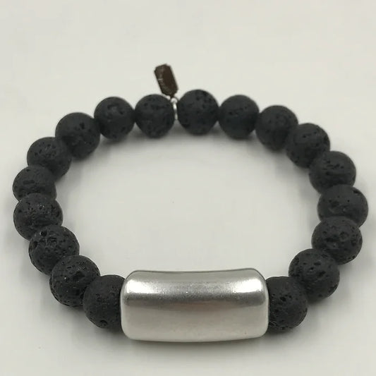 Men's Black Lava Stone Bar Bracelet