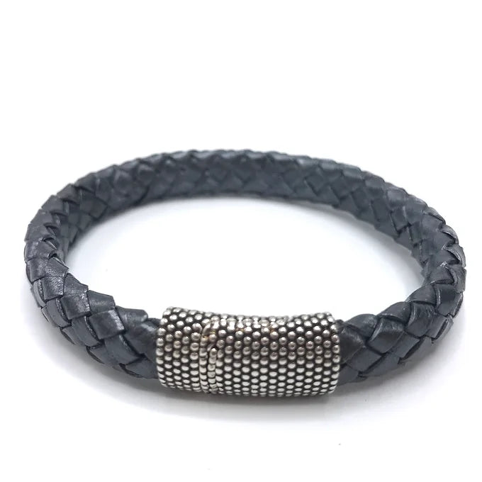 MENS woven leather Magnet clasp bracelet