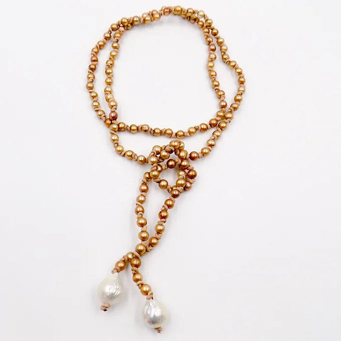 Freshwater and Barouque Pearls with Leather Lariat Necklace