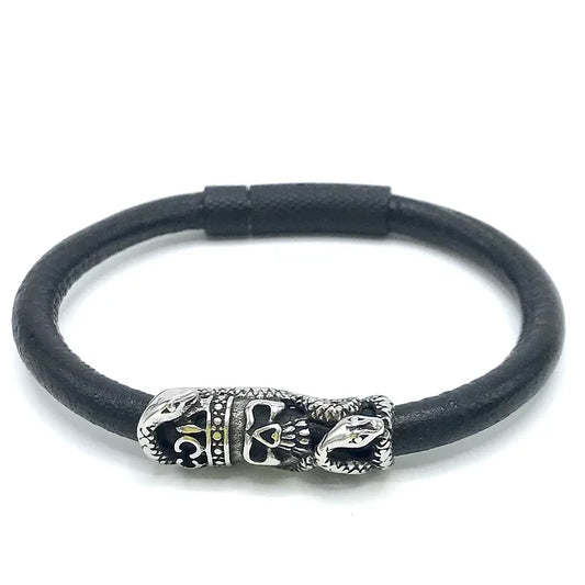 Skull and Snake Men’s Leather Bracelet