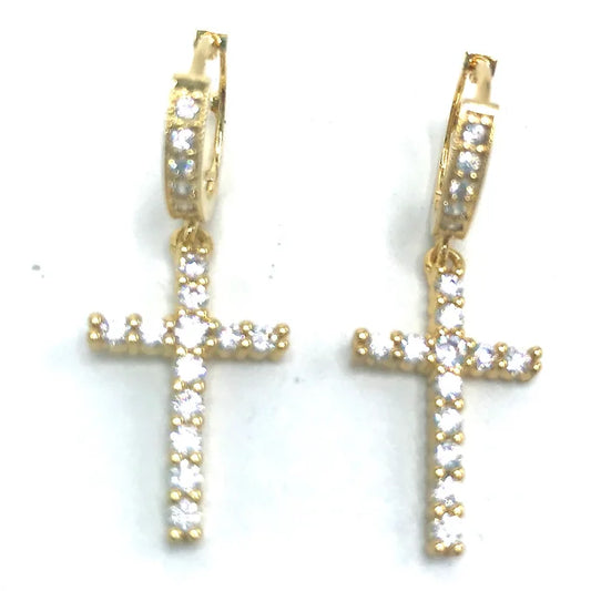 CZ Cross Huggie Earrings