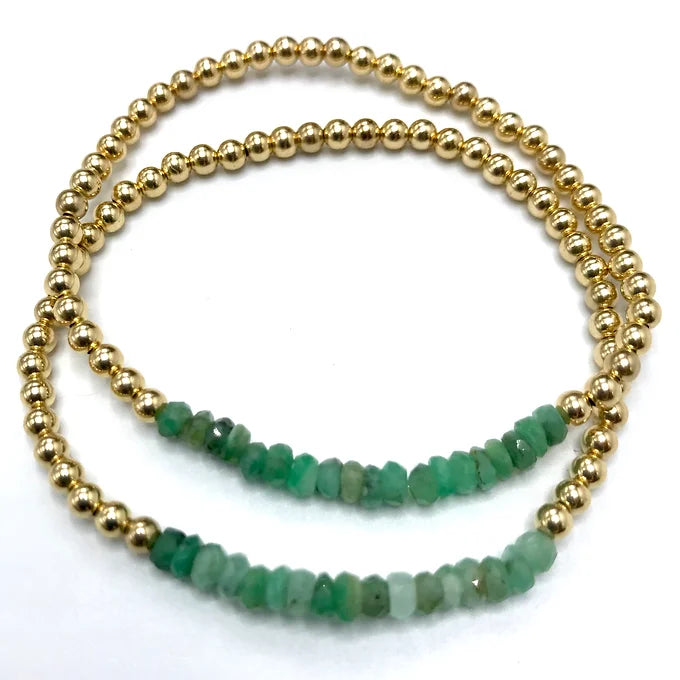 Emerald 3mm Gemstone GF Beaded Bracelet