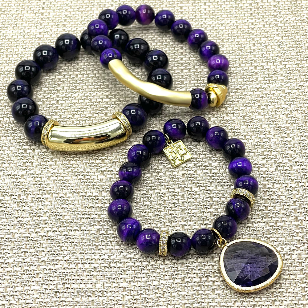 Amethyst Pendant - Deep purple Cateye bracelet