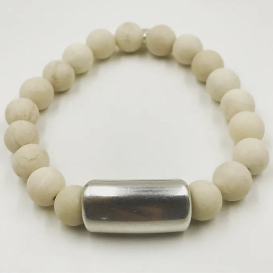 Men's Matte Riverstone Jasper Silver Bar Bracelet