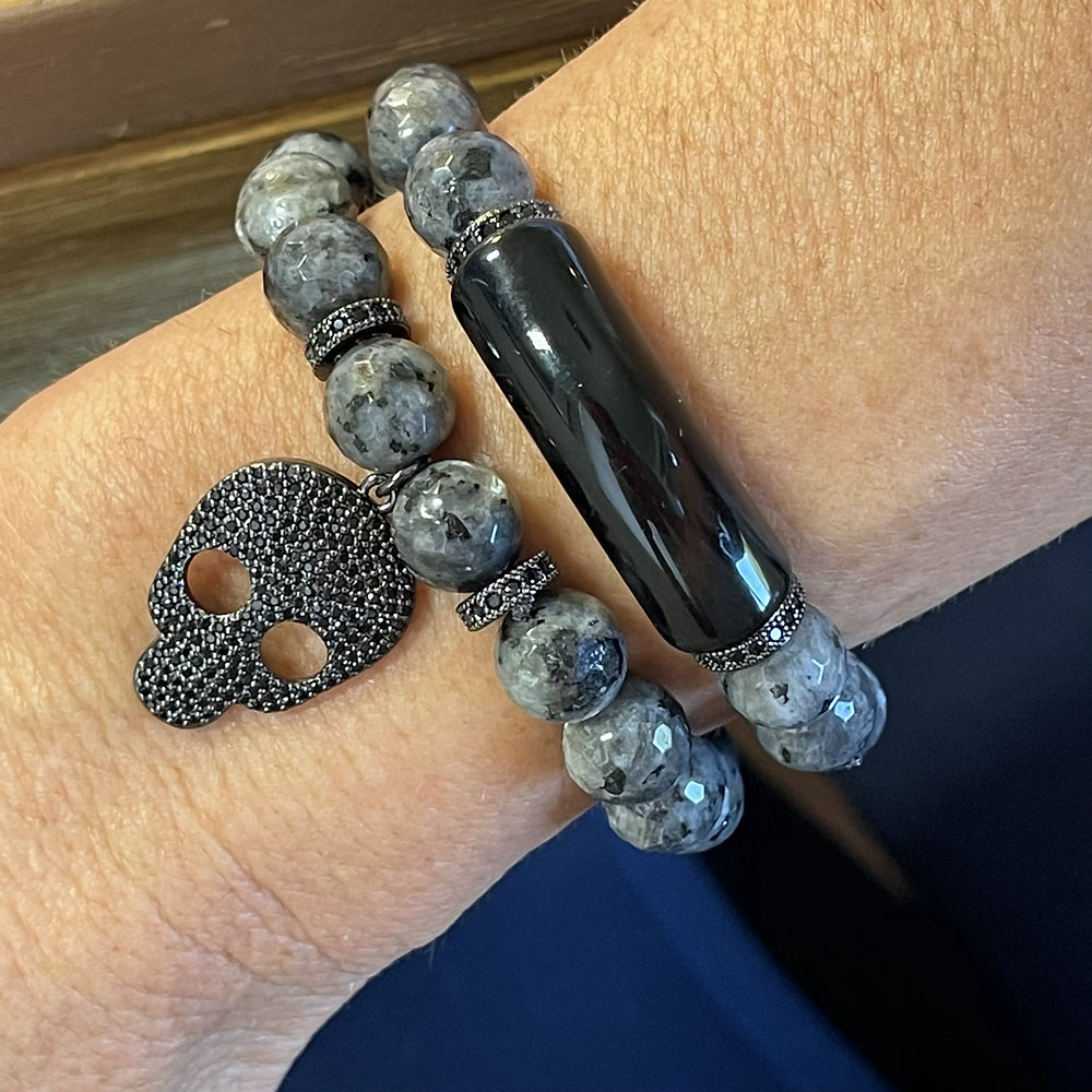 Black Skull / Larvakite bracelet set