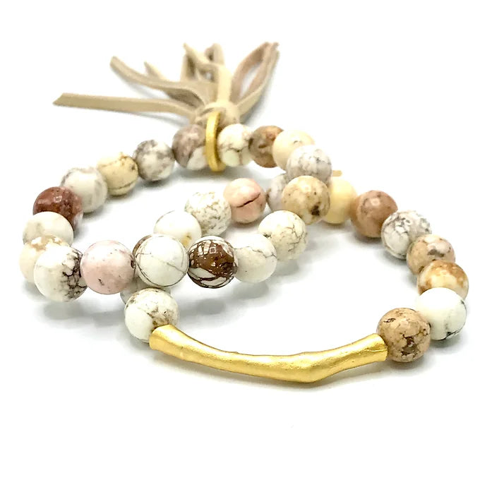 Natural Stone White Jasper Bracelet Pair