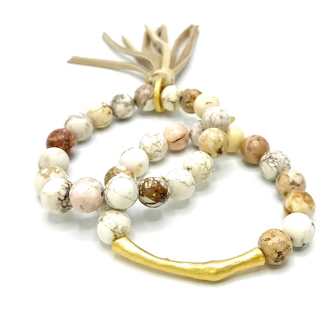 Natural Stone White Jasper Bracelet Pair