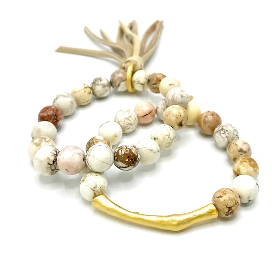 Natural Stone White Jasper Bracelet Pair