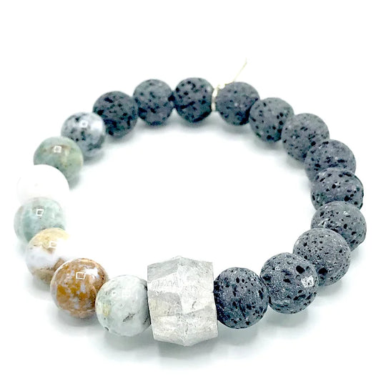 Ocean Jasper Grey Lava Stone MENS Bracelet