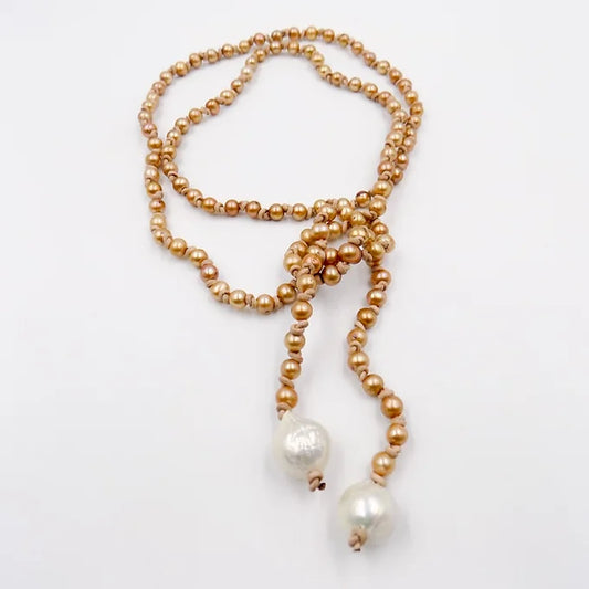 Freshwater and Barouque Pearls with Leather Lariat Necklace