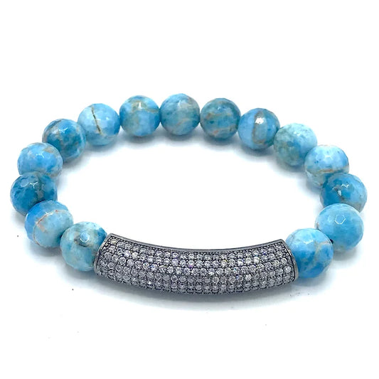 Gunmetal Micro Pave Bar Bracelet with Apatite